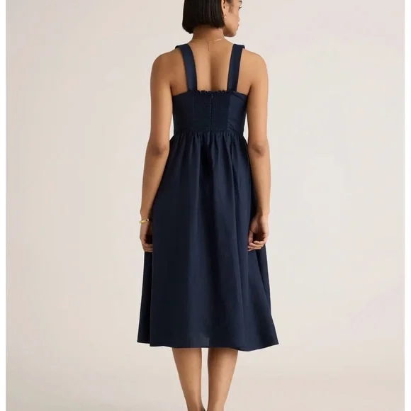 Quince Blue Square Neck Sleeveless Midi Linen Dress - Picture 3 of 3
